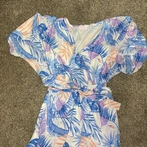 Pink Lily Blue and Purple Leaf Print Jumpsuit